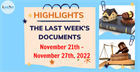 Highlights of the last week's documents (November 21 - November 27, 2022)
